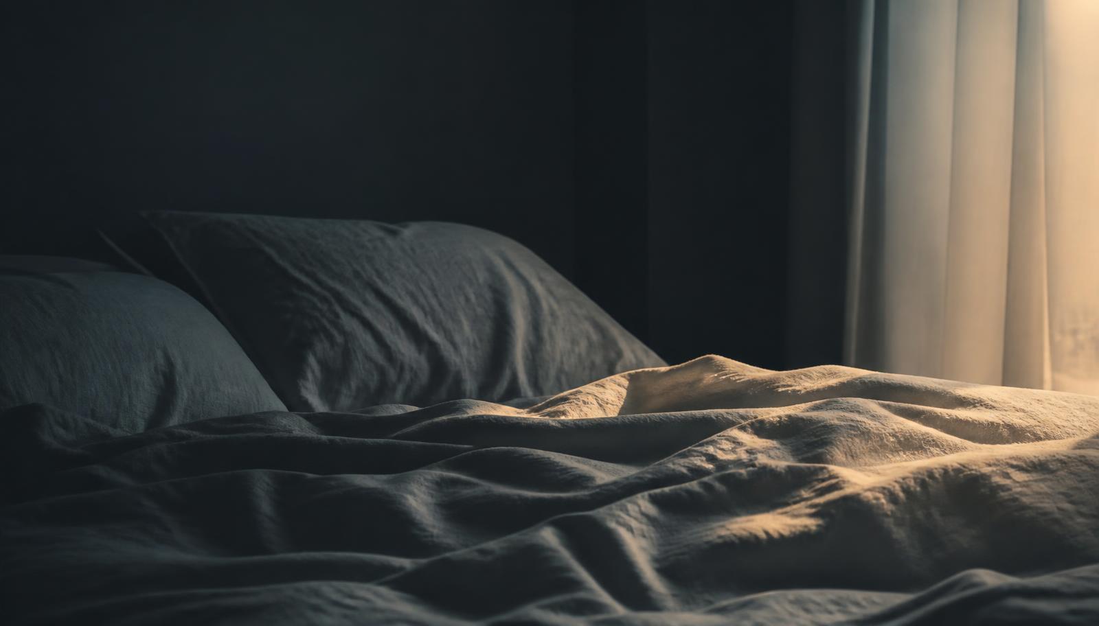 Morning light falling across bed sheets